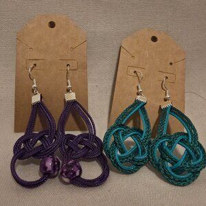 SET OF TWO EARRINGS GREEN & PURPLE HANDMADE (NOT BY ME)